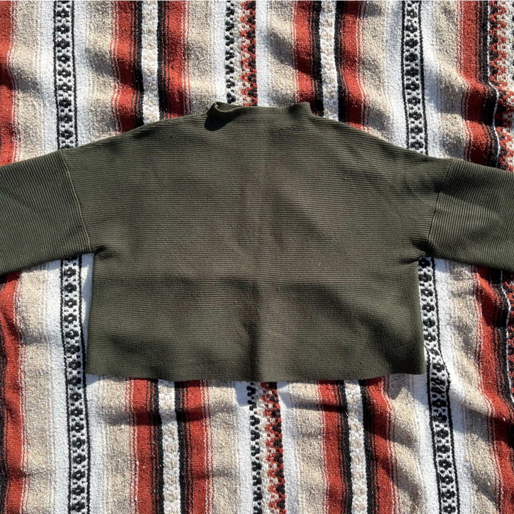 Green Mock-Neck Ribbed Sweater - Picture 3 of 4